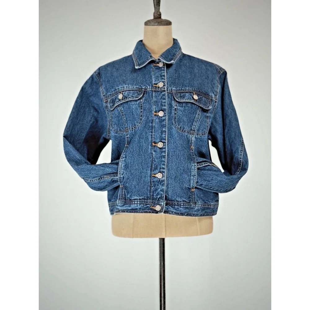 Vintage 90's BILL BLASS Jean Jacket Women's LARGE Medium Denim Wash #0098 - Picture 2 of 11